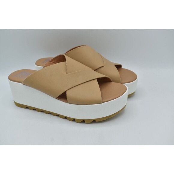 Sorel Womens Size 10.5 Cameron Flatform Wedge Beige Sea Salt Leather Sandals - Picture 3 of 12